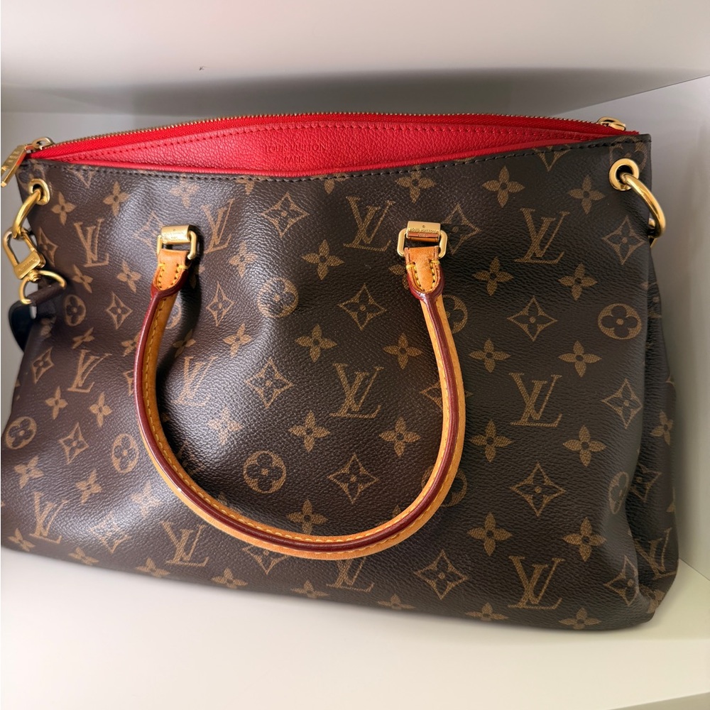 Louis Vuitton Monogram Canvas Satchel with Red Trim